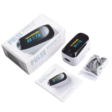 Máy đo nồng độ oxy trong máu/Đo Spo2/PULSE FINGER OXIMETER/Màu đen/Màn hình TFT/Đo được 3 chỉ số/Tặng pin và dây đeo