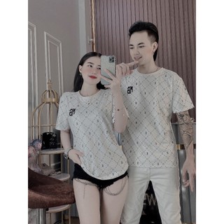 ÁO THUN CỔ TRÒN UNISEX PHỐI VIỀN CARO CHỮ THÊU MS MẪU MỚI 2024