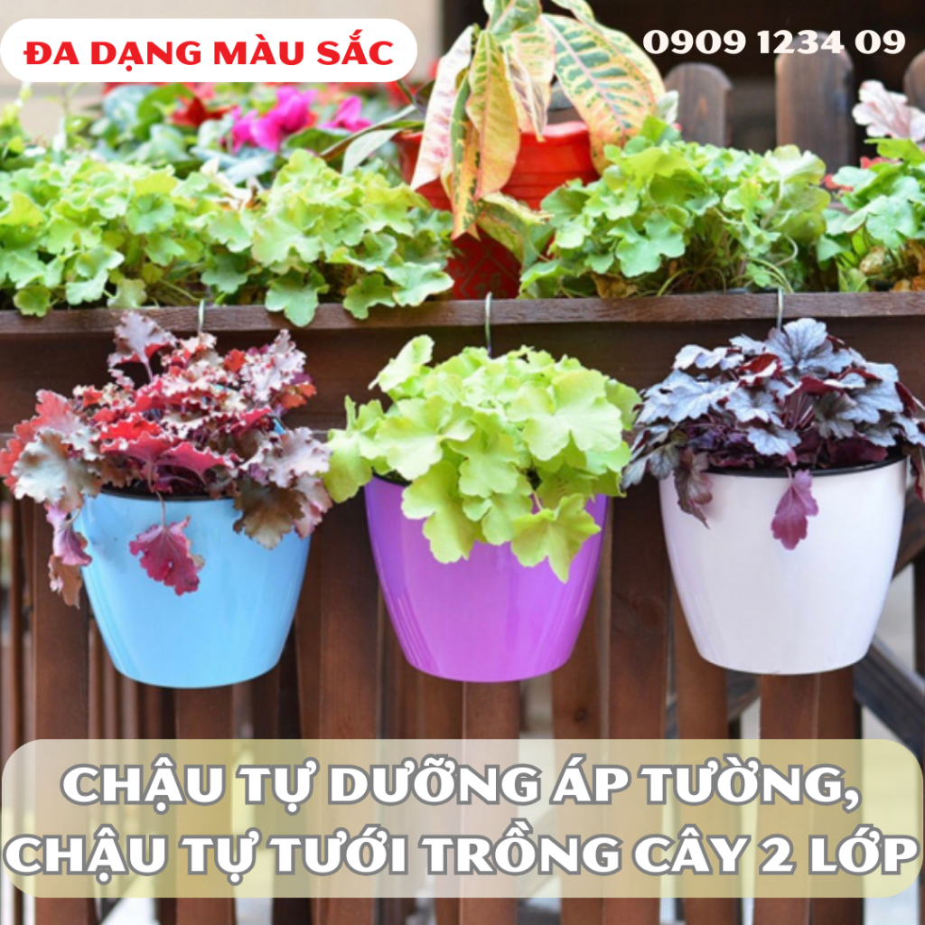 Chậu tự dưỡng áp tường, chậu tự tưới trồng cây 2 lớp 5