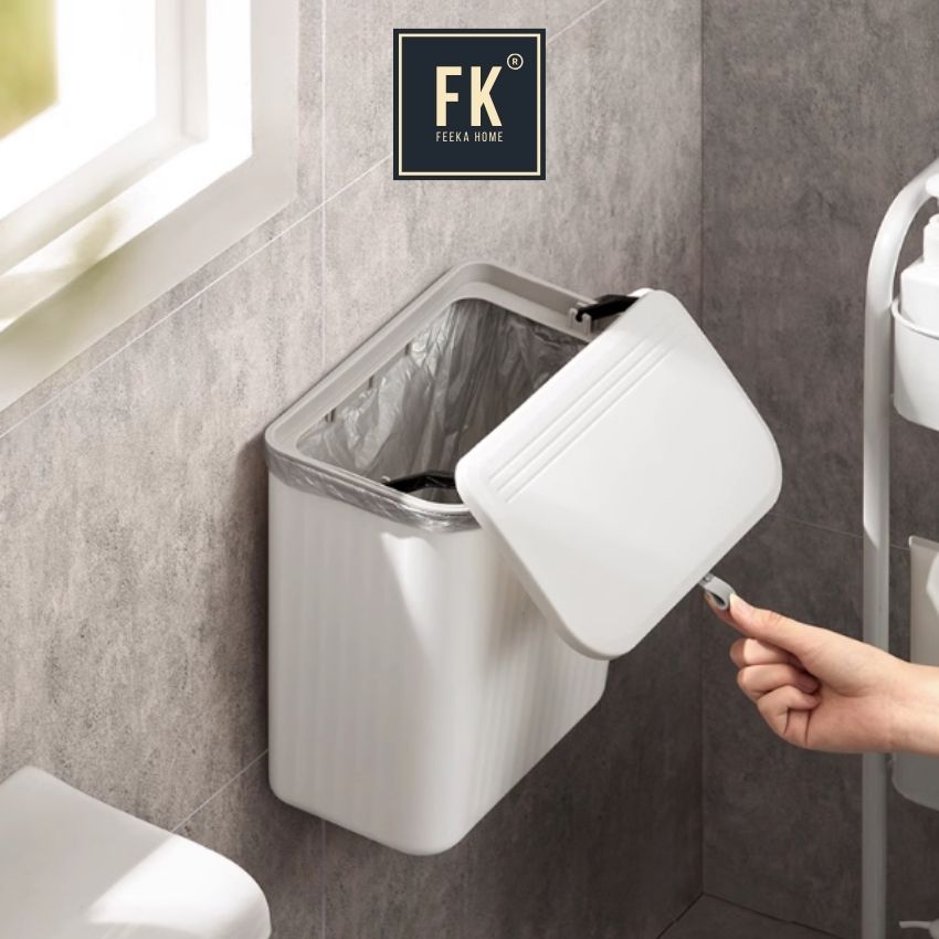 Thùng đựng rác phòng tắm treo tường FEEKA có nắp s…