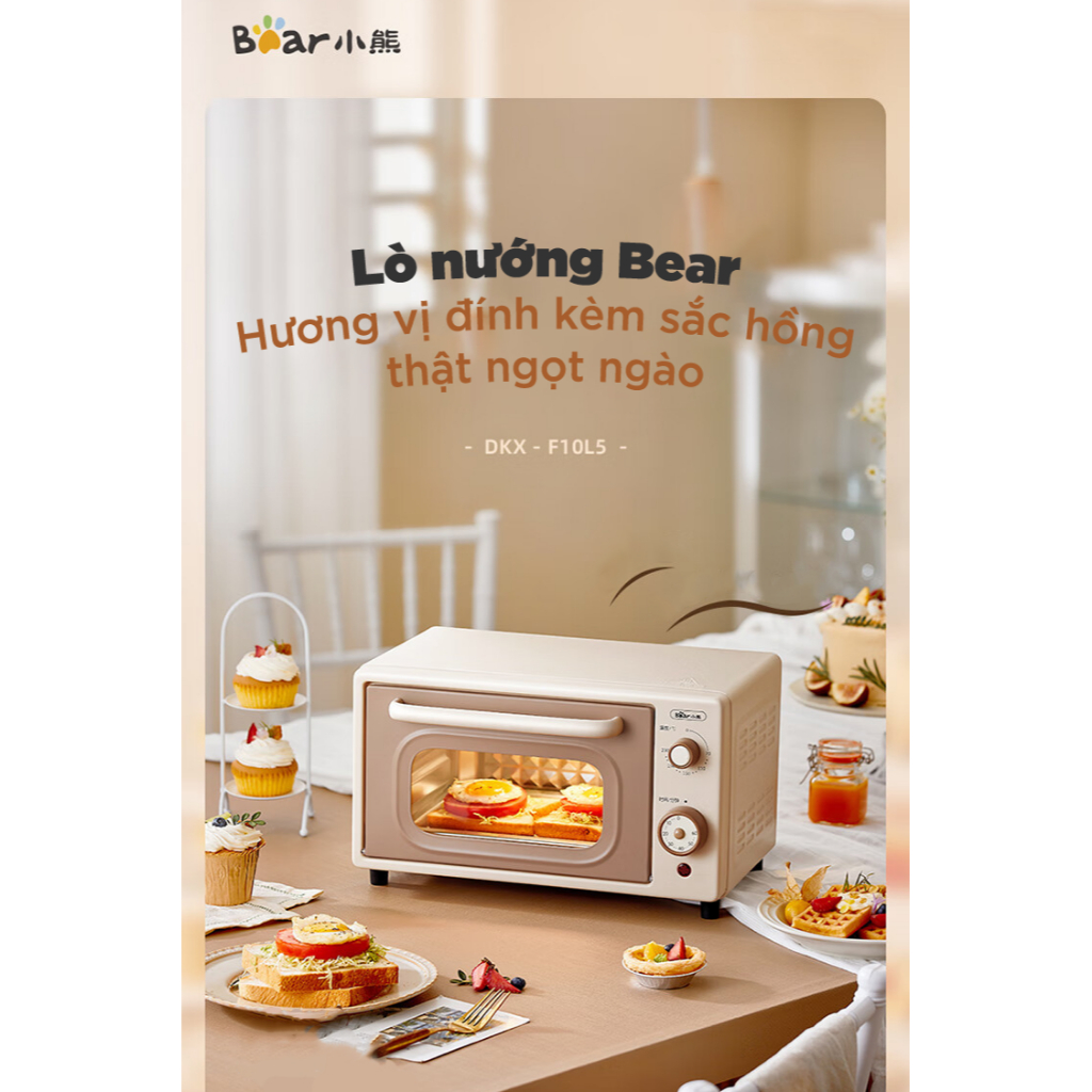 Lò nướng điện mini dung tích 10L Bear DKX-F10L5,700W, Hẹn giờ