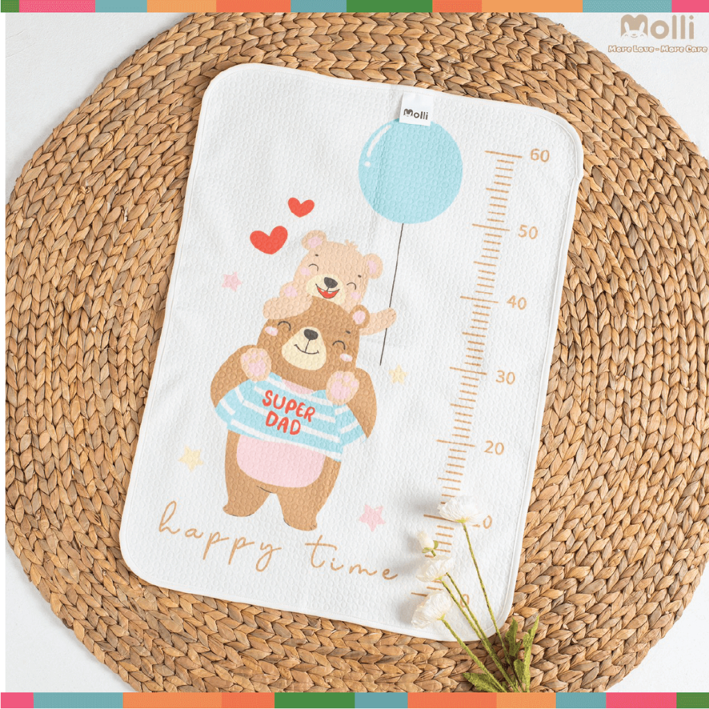 Tấm Lót Chống Thấm 4D Molli Cho Bé Sơ Sinh thoáng khí, êm ái 50cmx70cm - Tấm Lót Chống Thấm Phong Cách Hàn Cho Bé