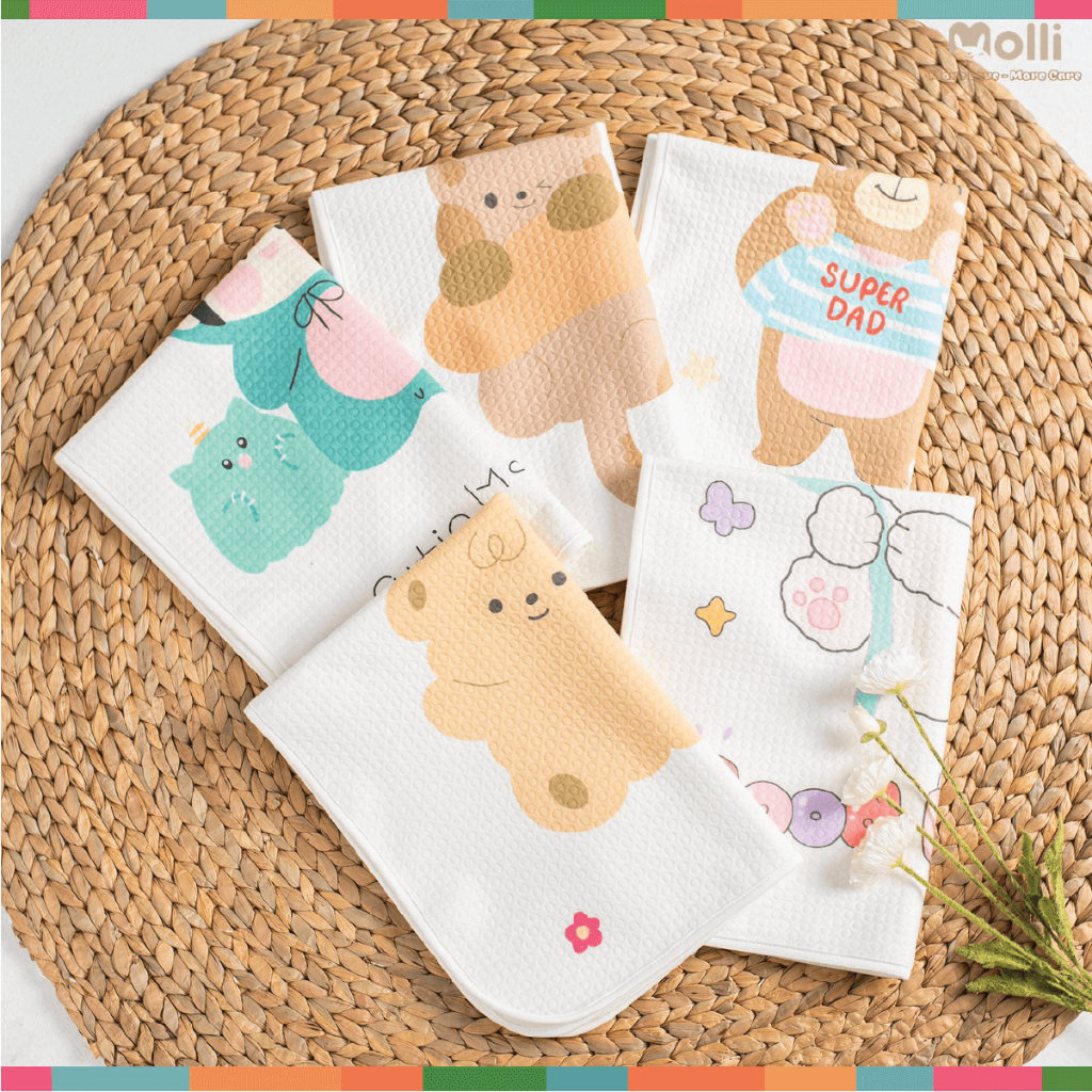 Tấm Lót Chống Thấm 4D Molli Cho Bé Sơ Sinh thoáng khí, êm ái 50cmx70cm - Tấm Lót Chống Thấm Phong Cách Hàn Cho Bé