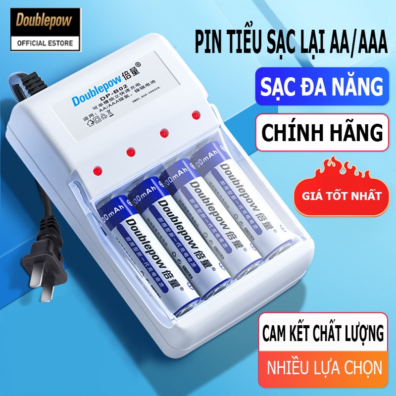 Combo Bộ sạc pin tiểu AA Doublepow B02 và 4 viên pin tiểu AA/AAA ...