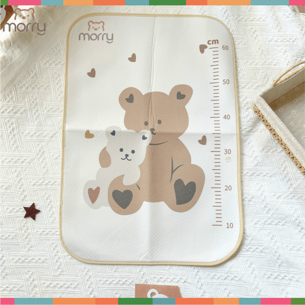 Miếng Lót chống thấm 4D MORRY cho bé sơ sinh thoáng khí, êm ái - in thước đo chiều cao(50x70cm) Đậu Đậu Store