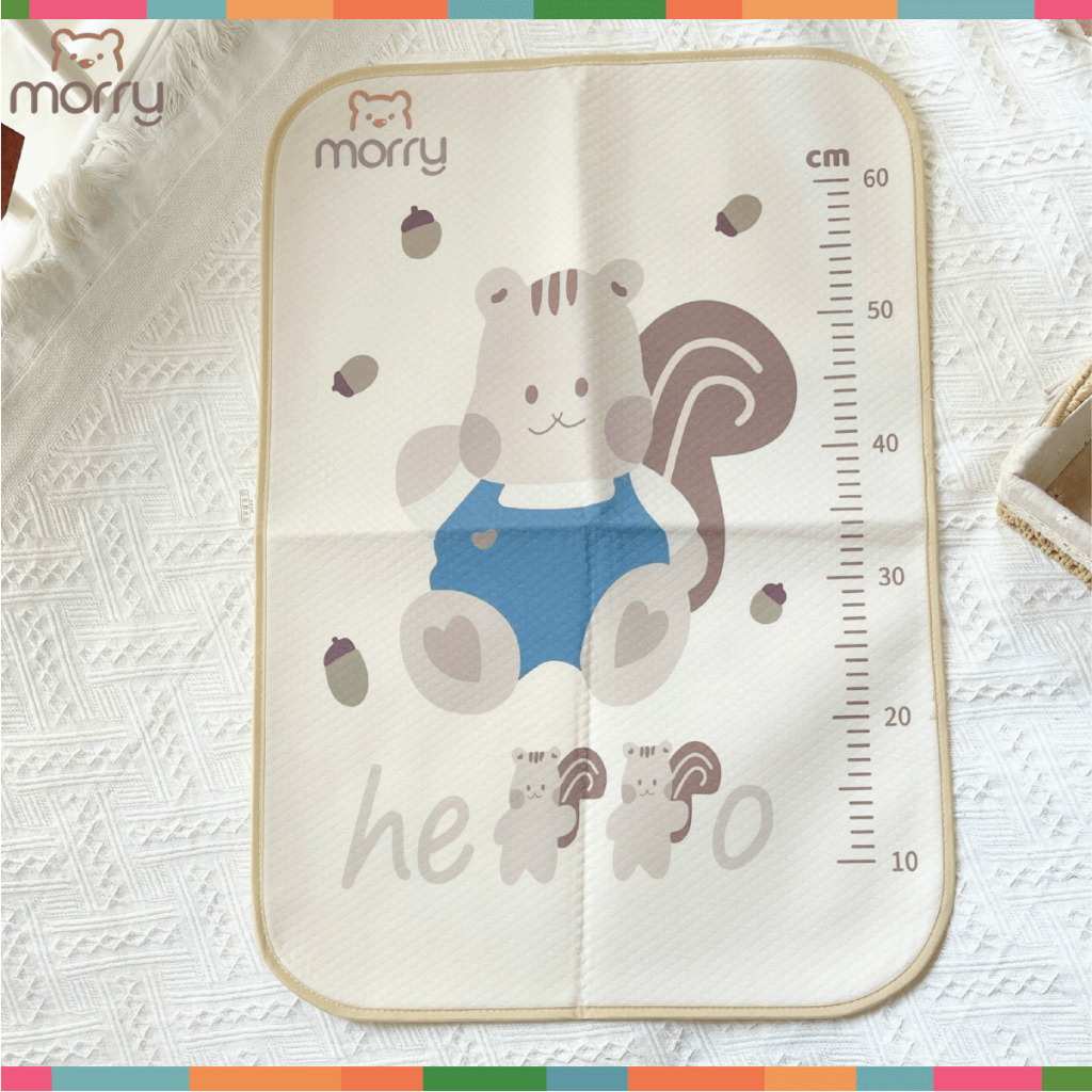 Miếng Lót chống thấm 4D MORRY cho bé sơ sinh thoáng khí, êm ái - in thước đo chiều cao(50x70cm) Đậu Đậu Store