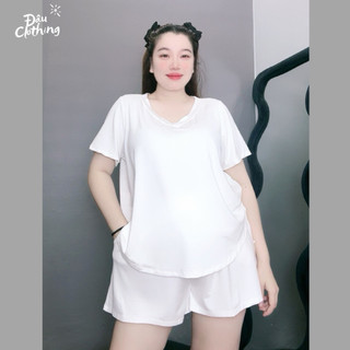 Đồ Bộ Bigsize nữ áo thun cổ tim kèm quần đùi co giãn tốt chất cotton lạnh mềm mát Đậu Clothing-SET901