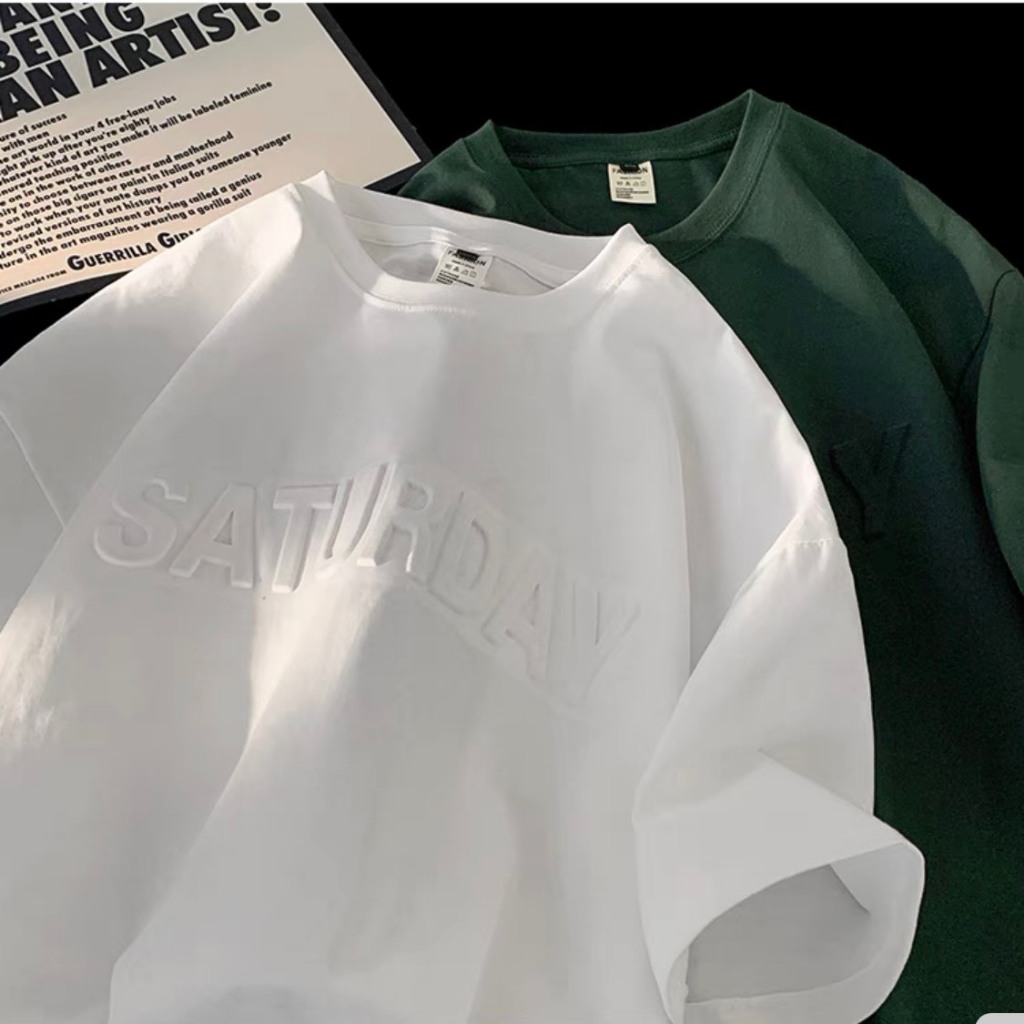 Ảnh Áo Thun In Chữ Nổi SATURDAY NAD Unisex - Áo Phông Nam Nữ Tay Lỡ Form Rộng Chất Liệu Cotton Khô Thoáng Mát 3