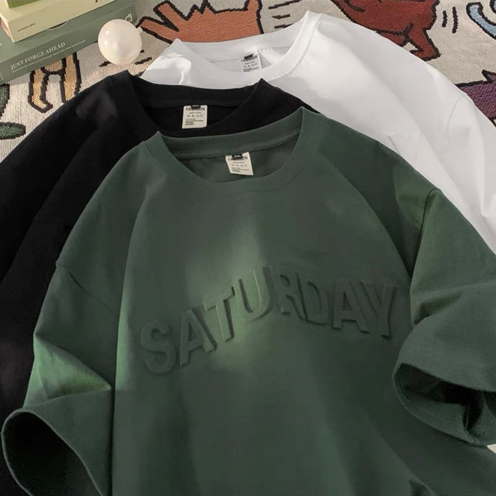 Ảnh Áo Thun In Chữ Nổi SATURDAY NAD Unisex - Áo Phông Nam Nữ Tay Lỡ Form Rộng Chất Liệu Cotton Khô Thoáng Mát 1