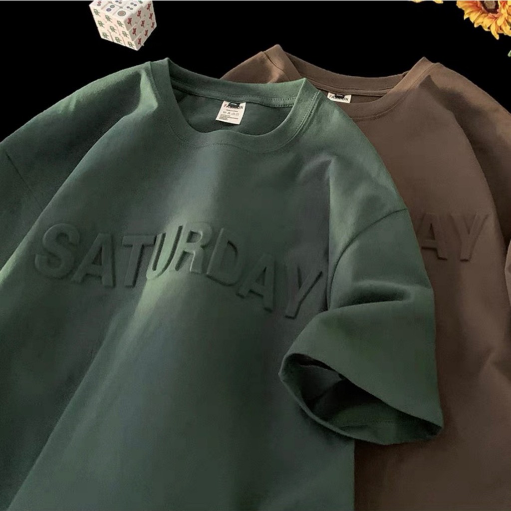 Ảnh Áo Thun In Chữ Nổi SATURDAY NAD Unisex - Áo Phông Nam Nữ Tay Lỡ Form Rộng Chất Liệu Cotton Khô Thoáng Mát 4