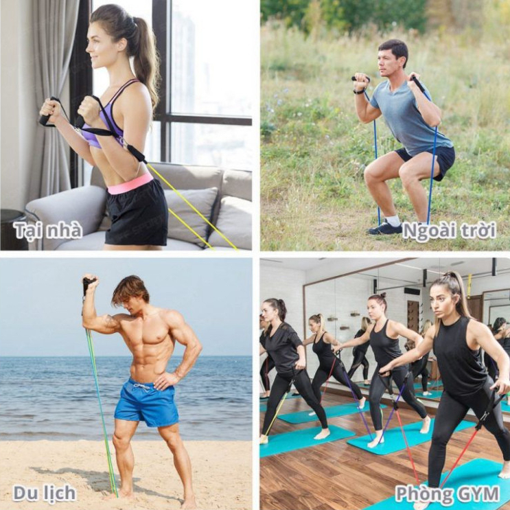 BỘ DÂY TẬP GYM 5 MÓN, DÂY KHÁNG LỰC ĐÀN HỒI, NGŨ SẮC TIỆN LỢI, Dễ Mang Theo Tập Mọi Lúc Mọi Nơi