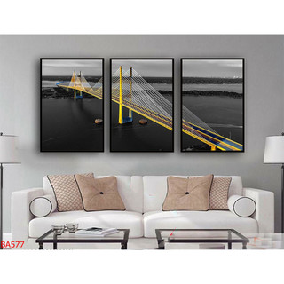 Tranh Treo Tường Trang Trí Phòng Khách, Phòng Ngủ Phong Cách Bắc Âu Bộ 3 Tấm - Tranh Laminate Tráng Gương