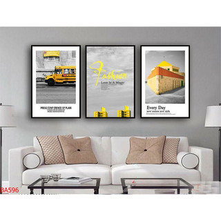 Tranh Treo Tường Trang Trí Phòng Khách Phong Cách Bắc Âu Bộ 3 Tấm (50x70x3cm) - Tranh Laminate Tráng Gương