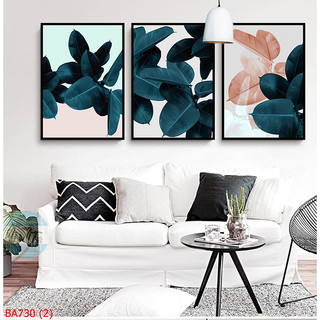 Tranh Treo Tường Trang Trí Phòng Khách, Phòng Ngủ Phong Cách Bắc Âu Bộ 3 Tấm 01 - Tranh Laminate Tráng Gương