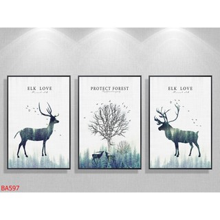 Tranh Treo Tường Trang Trí Phòng Khách Phong Cách Bắc Âu Bộ 3 Tấm (50x70x3cm) - Tranh Laminate Tráng Gương