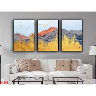 Tranh Treo Tường Trang Trí Phòng Khách Phong Cách Bắc Âu Bộ 3 Tấm (50x70x3cm) - Tranh Laminate Tráng Gương