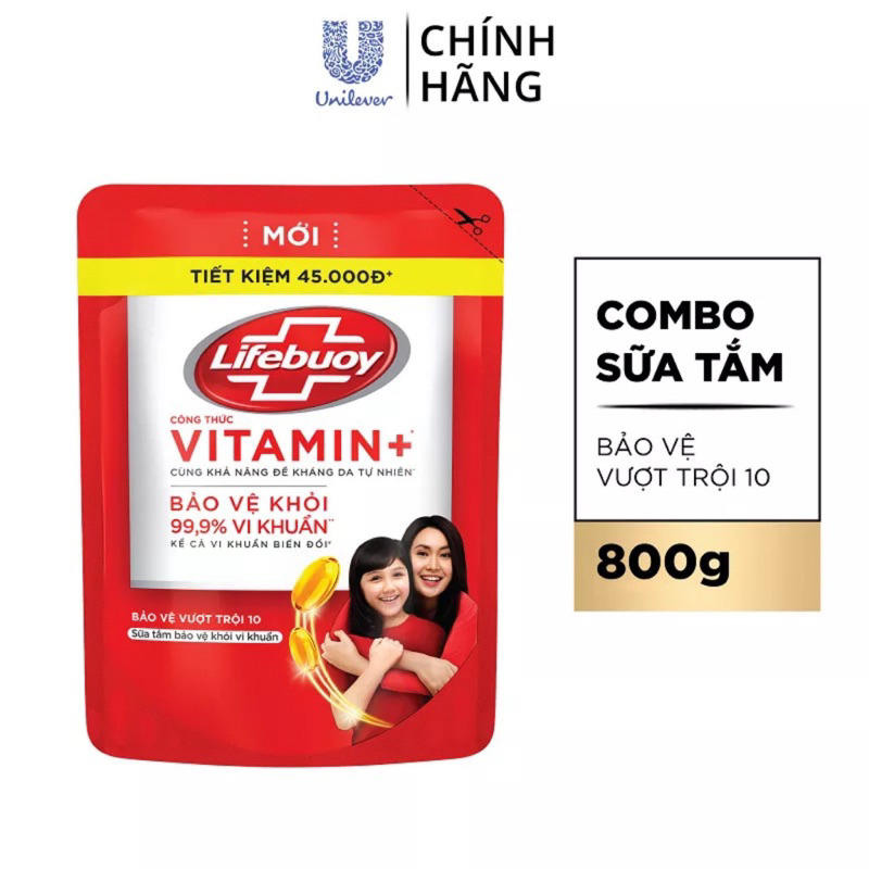 Sữa tắm Lifebuoy Bảo vệ khỏi vi khuẩn 800gr (Túi)