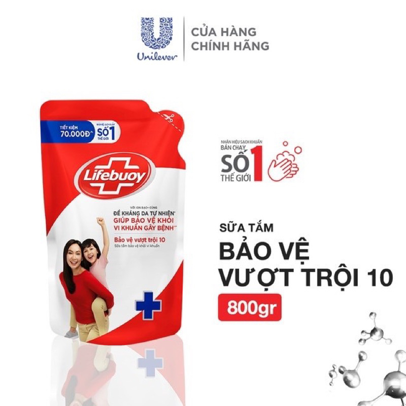Sữa tắm Lifebuoy Bảo vệ khỏi vi khuẩn 800gr (Túi)