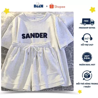 Set Bộ Đồ Nữ Cộc Tay Mặc Hằng Ngày Hình In Nổi SANDER Phong Cách Hàn Quốc Thoải Mái B003