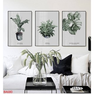 Tranh Treo Tường Trang Trí Phòng Khách Phong Cách Bắc Âu Bộ 3 Tấm 01 (50x70x3cm) - Tranh Laminate Tráng Gương