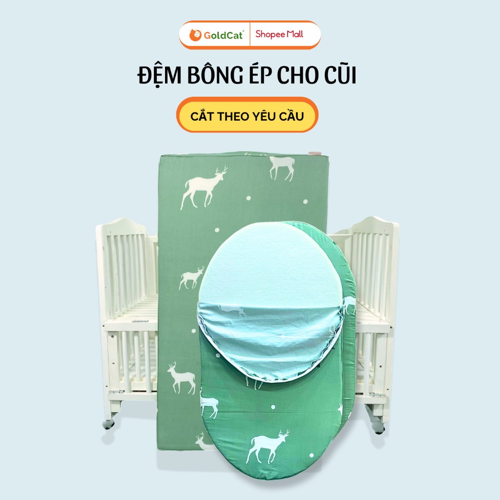 Ảnh Đệm Cũi Cho Bé GOLDCAT Cắt May Theo Yêu Cầu, Chất Liệu Bông Ép, Độ Dày Tiêu Chuẩn 5cm, Thoáng Khí, Đàn Hồi Tốt 1