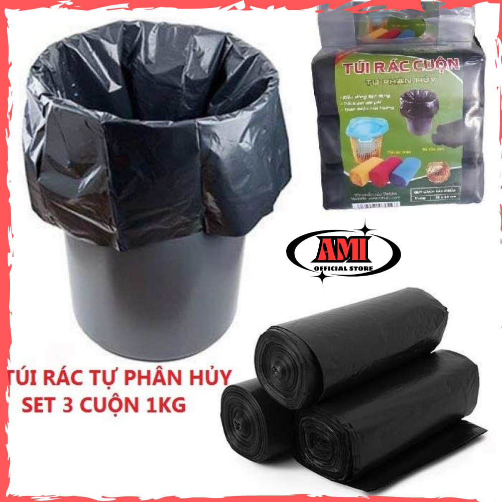 Combo 3 cuộn túi đựng rác đen tự phân hủy ,Túi rác cuộn size Trung ...