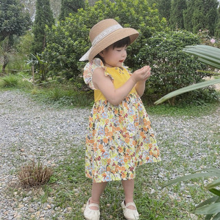 Váy bé gái 1-6 tuổi (9-26kg) sát nách cánh tiên hoa vàng nổi bật N0098