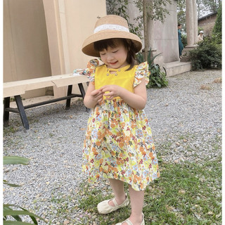 Váy bé gái 1-6 tuổi (9-26kg) sát nách cánh tiên hoa vàng nổi bật N0098