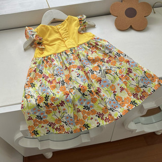 Váy bé gái 1-6 tuổi (9-26kg) sát nách cánh tiên hoa vàng nổi bật N0098