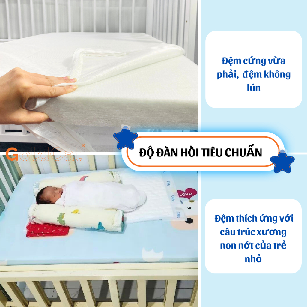 Ảnh Đệm Cũi Cho Trẻ Sơ Sinh GOLDCAT Chất Liệu Bông Ép Nguyên Chất Dày 5cm, Đa Dạng Kích Thước, Đàn Hồi Linh Hoạt 4