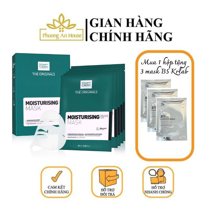 Mặt nạ dưỡng ẩm trắng da MartiDerm The Originals Moisturising Hộp 10 miếng x 25ml - PhuongAnHouse