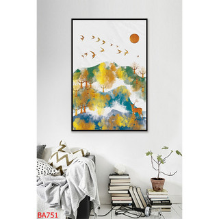 Tranh Treo Tường Trang Trí Phòng Khách, Phòng Làm Việc Phong Cách Bắc Âu (60x90cm) - Tranh Laminate Tráng Gương
