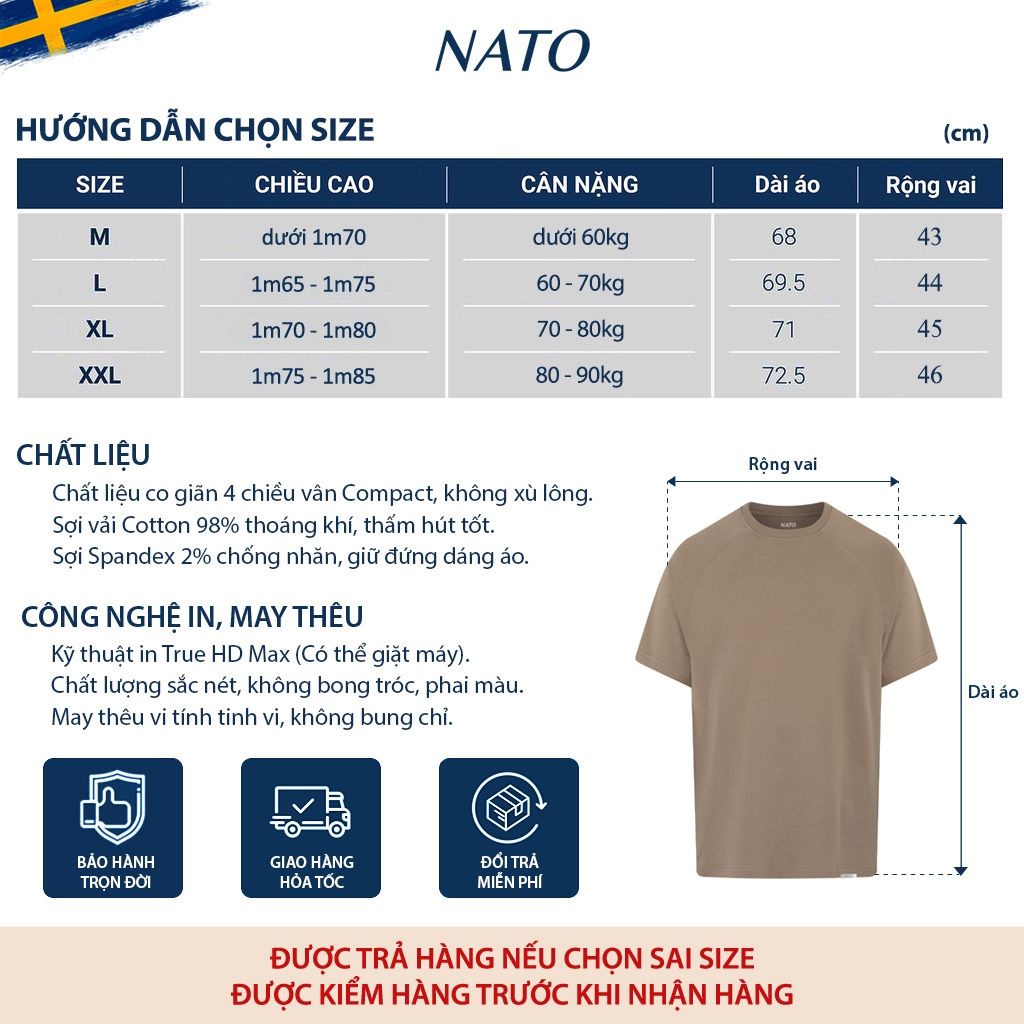 Áo Thun Nam Nato Alan Màu Trơn Tay Phối Cổ Tròn Co Giãn Tốt Vải Cotton Dày Dặn Cao Cấp 280Gsm | BigBuy360 - bigbuy360.vn