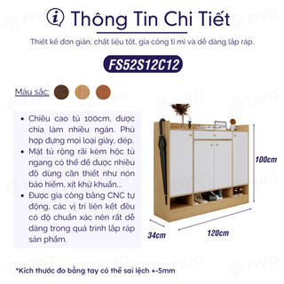 [Freeship HCM] Tủ Kệ Giày Gỗ FIVO FS52 Có Cửa, Gỗ Chống Ẩm Cao Cấp, Ngăn Chứa Trong Tủ Lớn, Kèm Hộc Tủ Ngang Tiện Lợi
