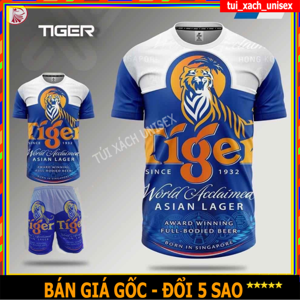 Bộ Thể Thao Cộc Tay In hình Bia Tiger Xanh Cực Hot Form Rộng Unisex Trẻ Trung Nam Nữ Mặc Đều Được Kl1