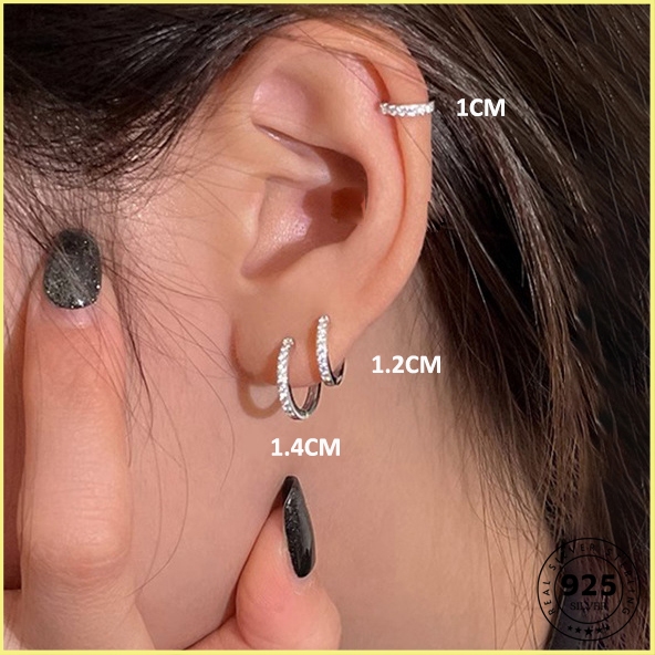 [BẠC 925-BH TRỌN ĐỜI] Khuyên Tròn Đá 6A BẠC 925 Không Rỉ Bấm Bật Bông Tai Tròn Đơn Giản Nam Nữ HANADA L1 0383 B2