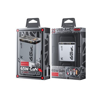 Cốc sạc siêu nhanh 3 cổng WK Design WP-U156 GaN sạc cả laptop hỗ trợ typeC 65W và USB 22.5W - thiết kế trong suốt (xám)