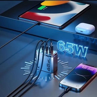 Cốc sạc siêu nhanh 3 cổng WK Design WP-U156 GaN sạc cả laptop hỗ trợ typeC 65W và USB 22.5W - thiết kế trong suốt (xám)