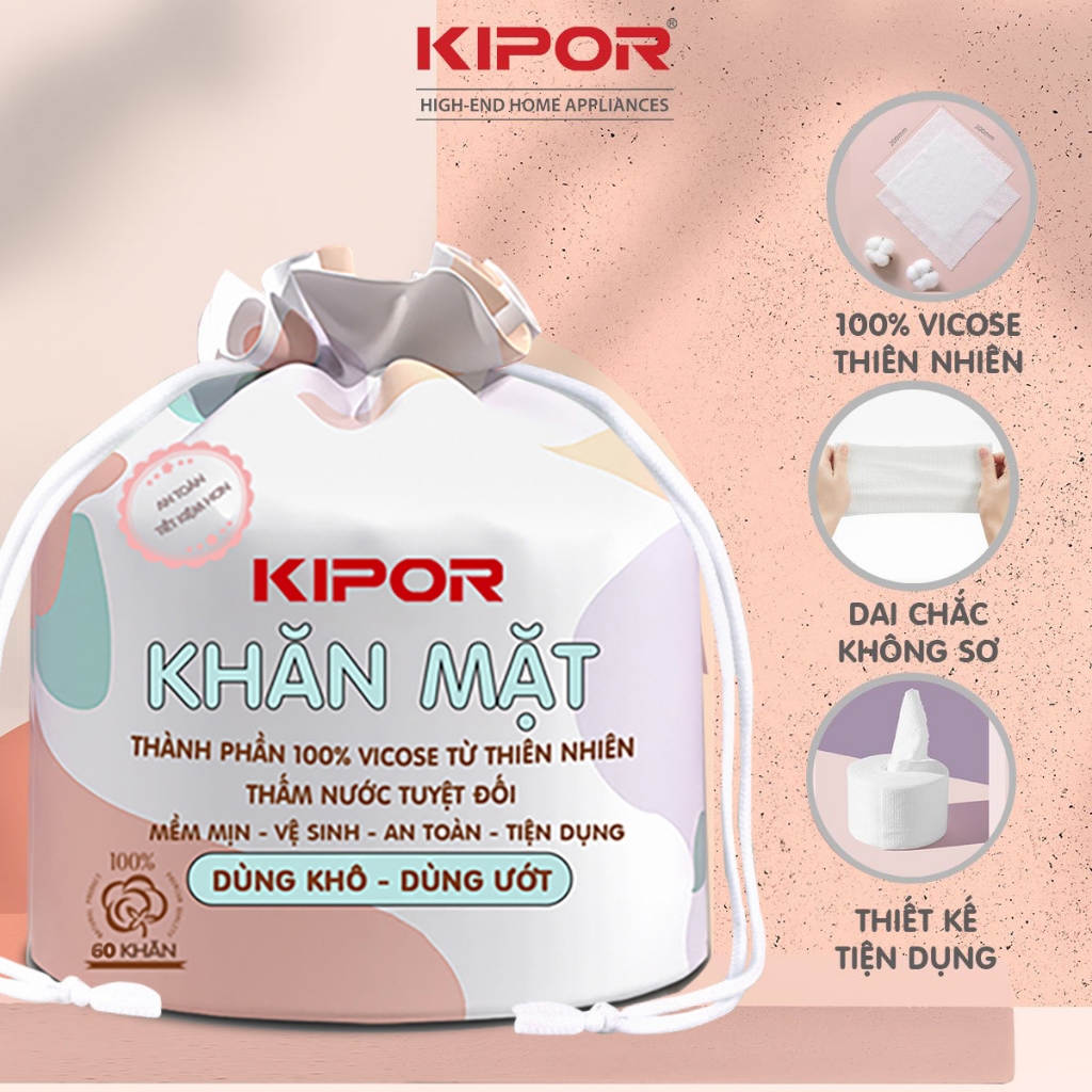 Ảnh Khăn mặt khô đa năng Kipor dùng 1 lần lau khô, lau ướt - Kích thước 20x20 - Cuộn 60 khăn - Hàng chính hãng 2