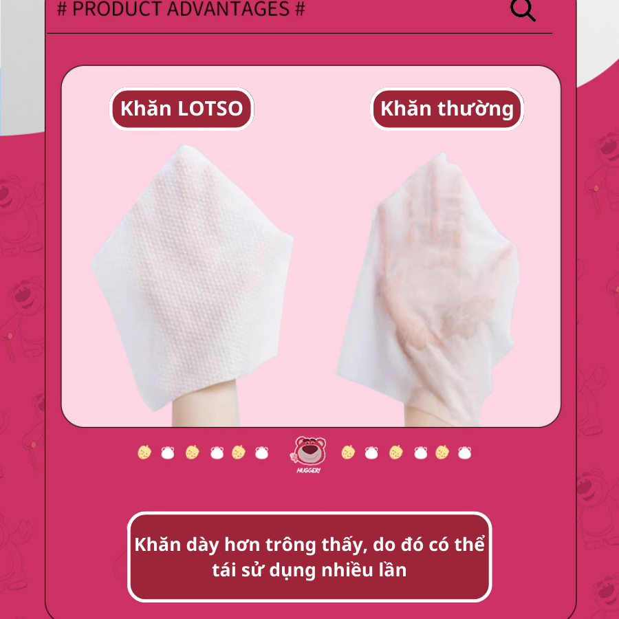 Khăn mặt khô Lotso dùng 1 lần, Khăn tẩy trang dai mềm mịn, Khăn lau đa năng dùng 1 lần