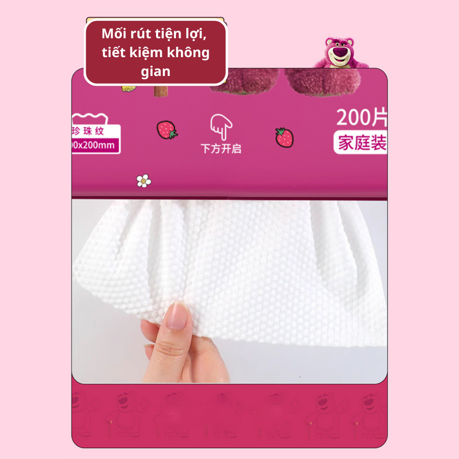 Khăn mặt khô Lotso dùng 1 lần, Khăn tẩy trang dai mềm mịn, Khăn lau đa năng dùng 1 lần