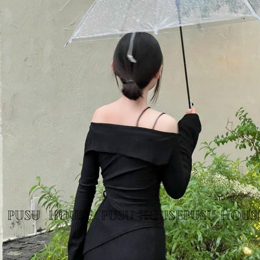 [ HÀNG THẬT 100%] Set áo trễ vai khoét eo+ chân váy dài màu đen dạo phố công sở đi tiệc trẻ trung , nữ tính