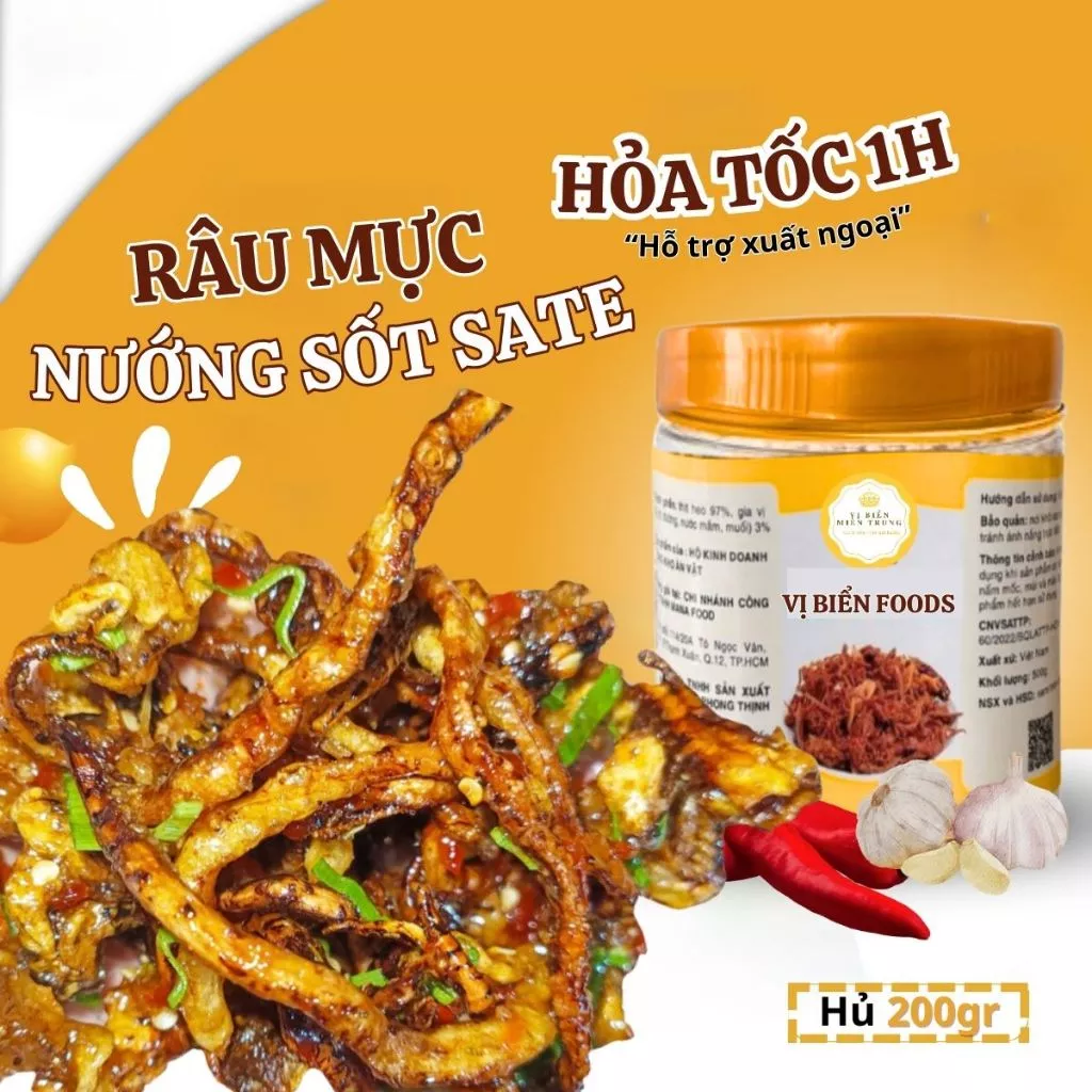 Râu Mực Lá Lớn Rim Tỏi Ớt Vị Biển Ăn Kèm Với Cơm Nóng Hủ 200gr