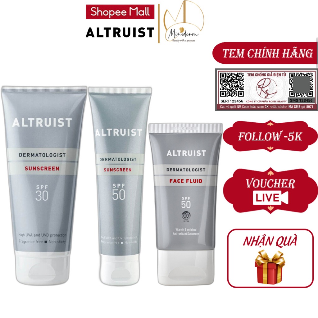 Kem chống nắng Altruist Dermatologist face fluid, Sunscreen spf 30, spf 50 mẫu mới Shopee Việt Nam