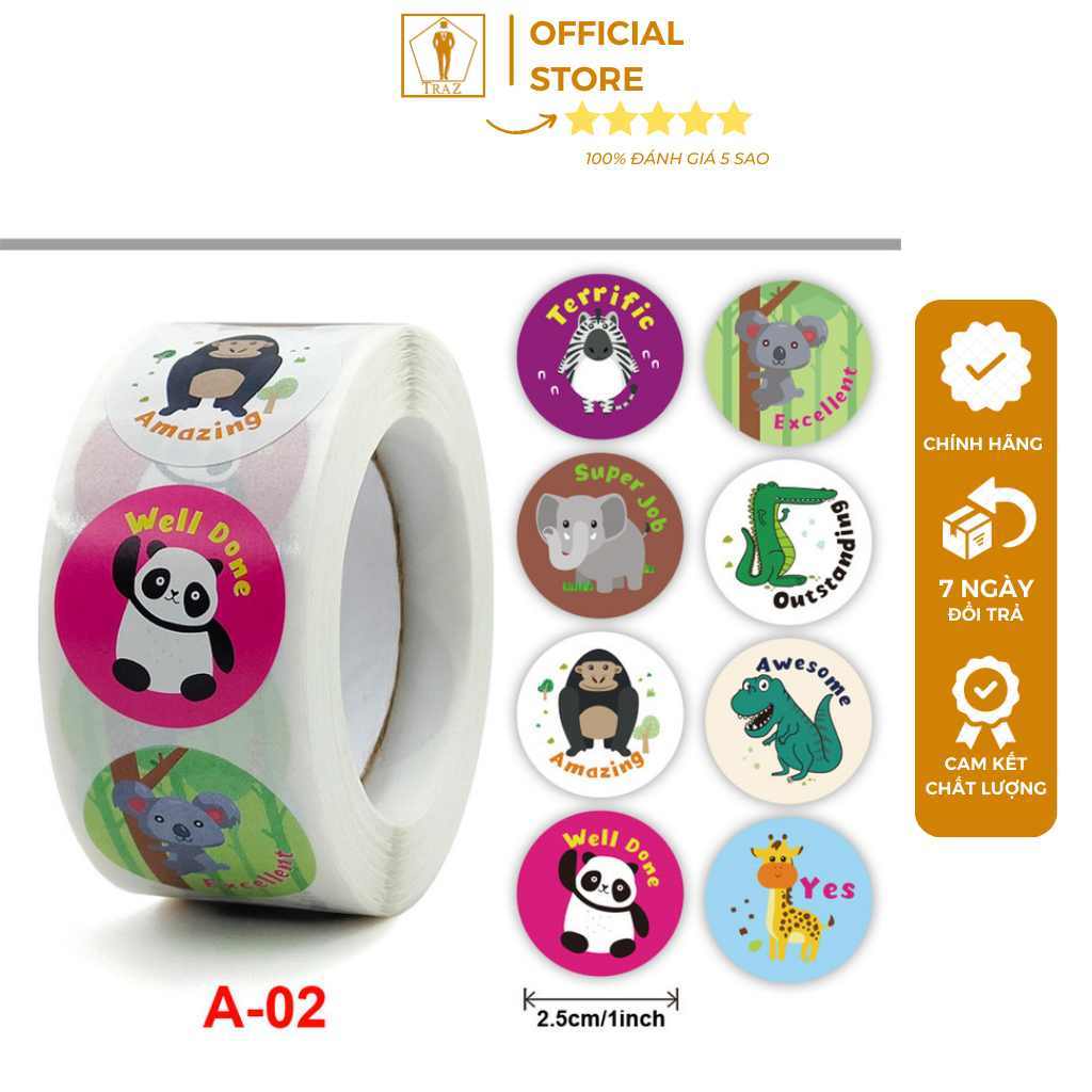 Sticker nhãn dán tròn khen thưởng Học sinh tiểu học nhãn dán động vật ...