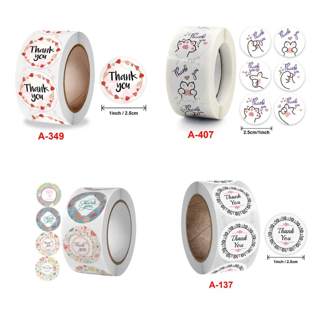 Cuộn 500 tem Sticker Thank you in màu tự dính 2.5cm - Tem cảm ơn ...