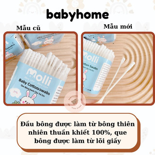 Tăm Bông Sơ Sinh Molli Thân Giấy Kháng Khuẩn Hộp 200 cái