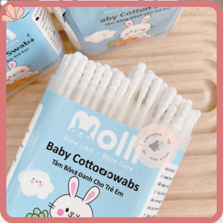 Tăm Bông Sơ Sinh Molli Thân Giấy Kháng Khuẩn Hộp 200 cái