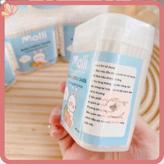 Tăm Bông Sơ Sinh Molli Thân Giấy Kháng Khuẩn Hộp 200 cái