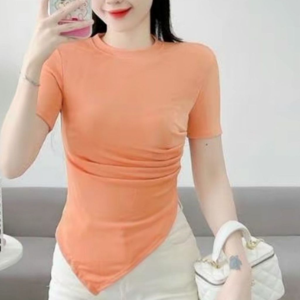 Ao Thun Nữ Bigsize Vải Nhũ ESHOP Áo Nữ Kiểu Vạt Nhọn Cổ Tròn Ôm Body Dễ Thương Áo Kiểu Nữ Xinh Thời Trang MS130